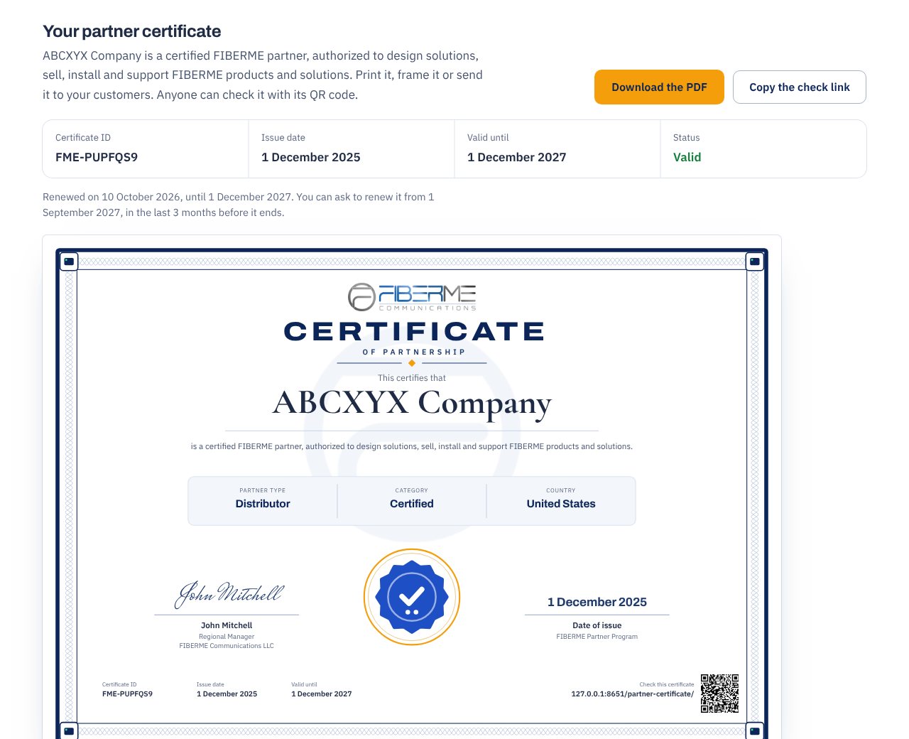 The Certificate tab