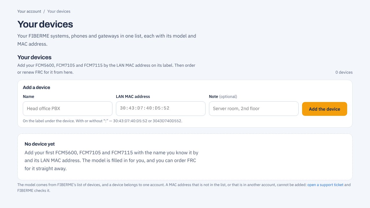 Your devices: add a device by its LAN MAC address
