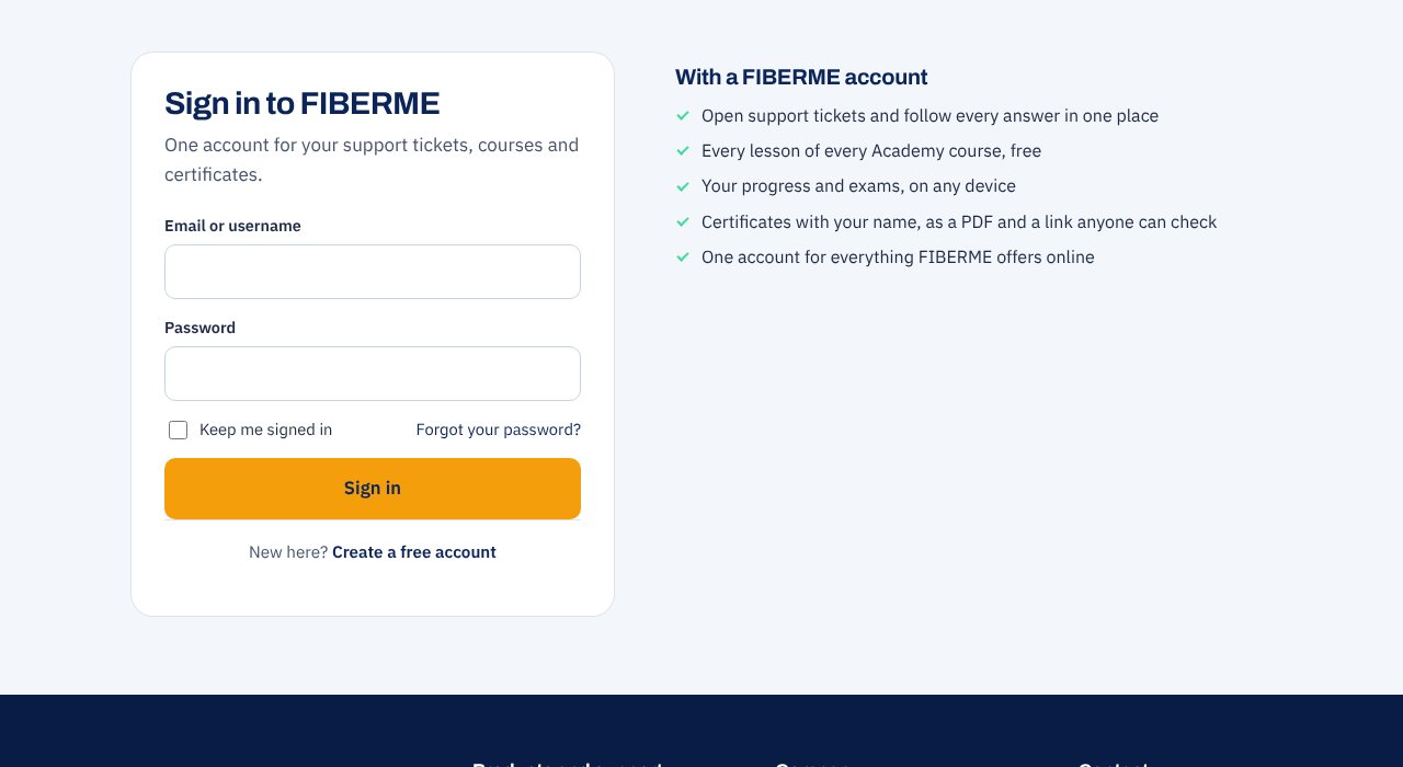 The Sign in to FIBERME page