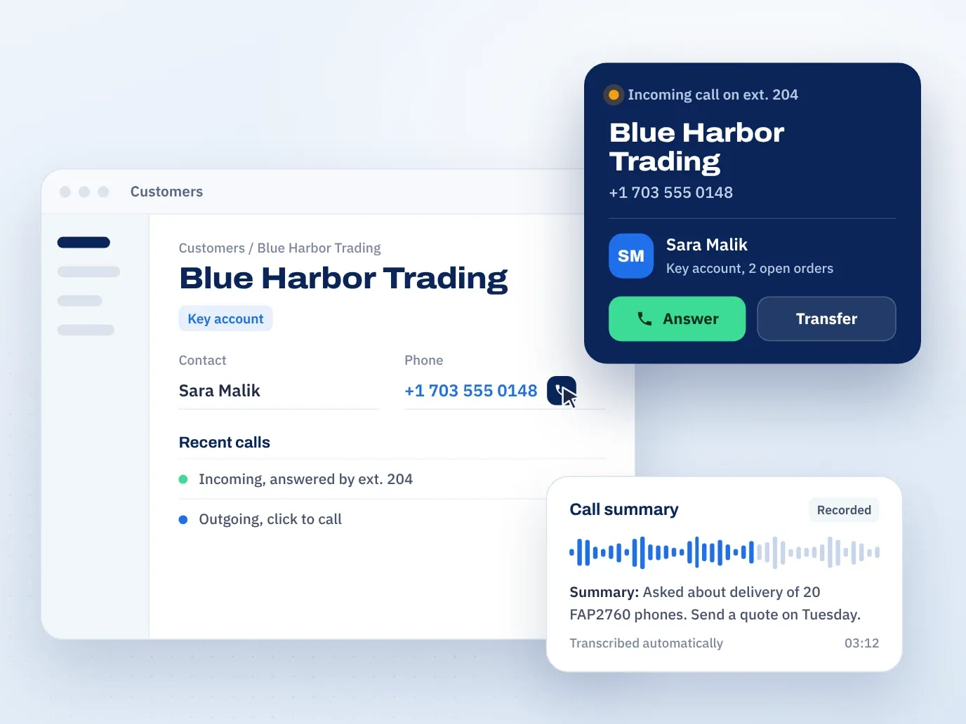 Calls inside your business software