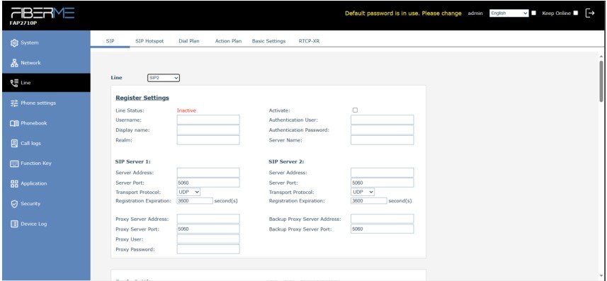 Screenshot: 4.7 SIP Configurations