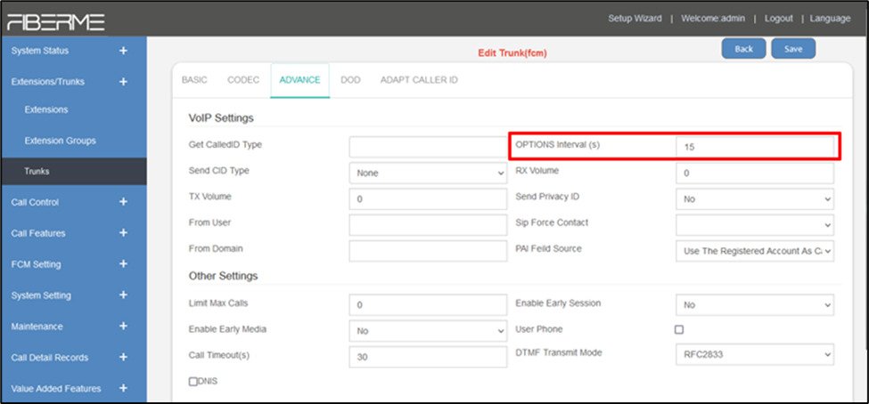 Screenshot: Create SIP Trunk on FCM5404