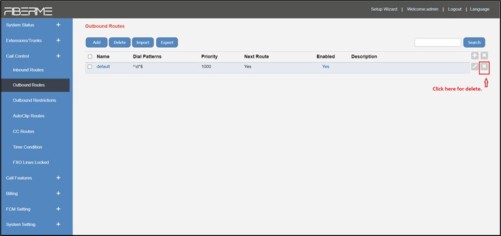 Screenshot: Configure Outbound Routes on FCM5404