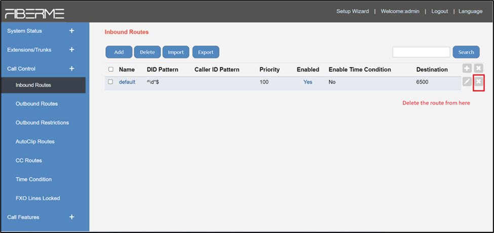 Screenshot: Configure Inbound Routes on FCM5404