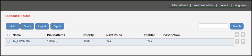 Screenshot: Configure Outbound Routes on FCM5404