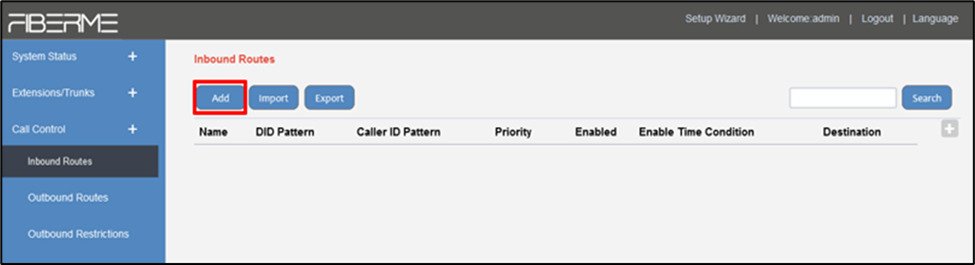 Screenshot: Configure Inbound Routes on FCM5404