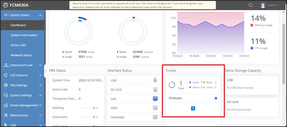 Screenshot: Create SIP Trunk on FCM630A