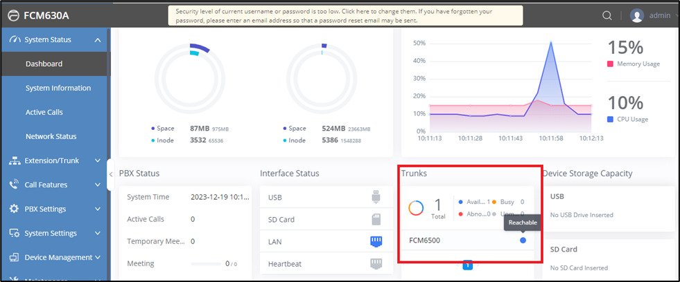 Screenshot: Create SIP Trunk on FCM630A