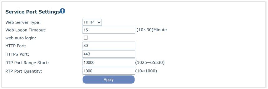 Screenshot: 9.2 Network >> Service Port