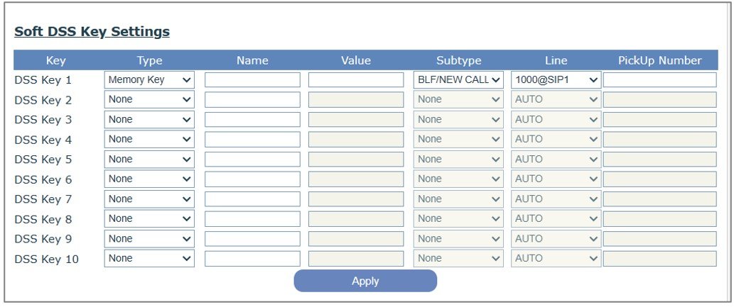 Screenshot: 6.1.1- Configure the BLF Functionality