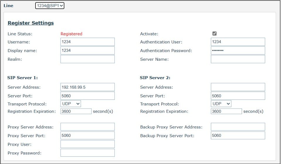 Screenshot: 4.8 SIP Configurations