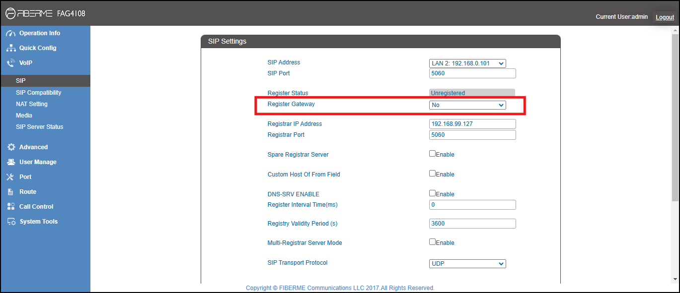 Screenshot: Connect FAG410X with FreePBX