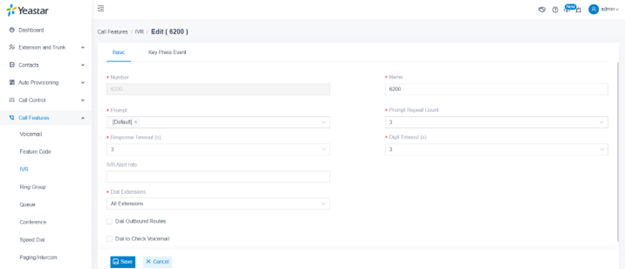 Screenshot: Create IVR On P550