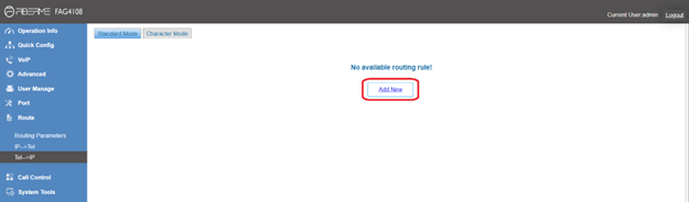 Screenshot: Configure TEL to IP on FAG410X