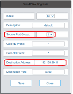 Screenshot: Configure TEL to IP on FAG410X