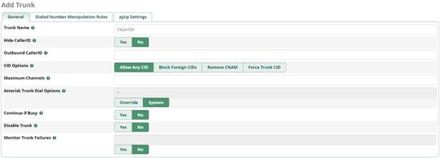 Screenshot: Create Peer SIP TRUNK On FreePBX