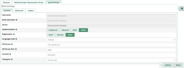 Screenshot: Create Peer SIP TRUNK On FreePBX