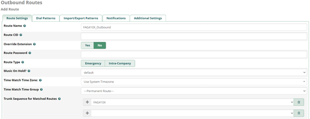 Screenshot: Configure Outbound Rule on FreePBX