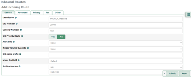 Screenshot: Configure Inbound Rule on FreePBX