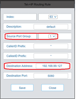 Screenshot: Configure TEL to IP on FAG410X