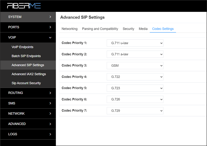 Screenshot: 4.3.5 Codec Settings