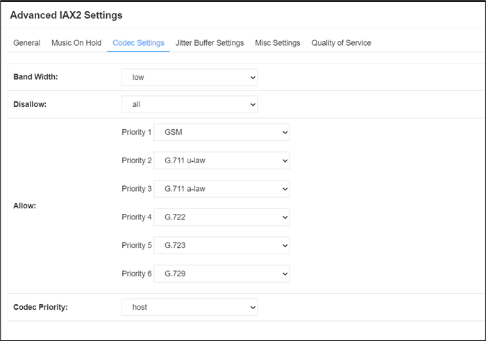 Screenshot: 4.4.3 Instruction of Codec Settings
