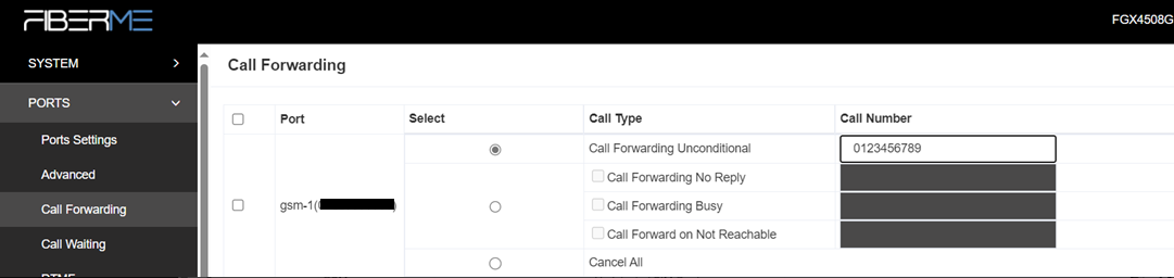 Screenshot: 3.3 Call Forwarding