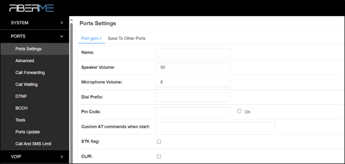 Screenshot: 3.1 Ports Settings