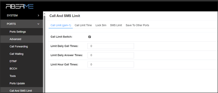 Screenshot: 3.8.1 Call Limit