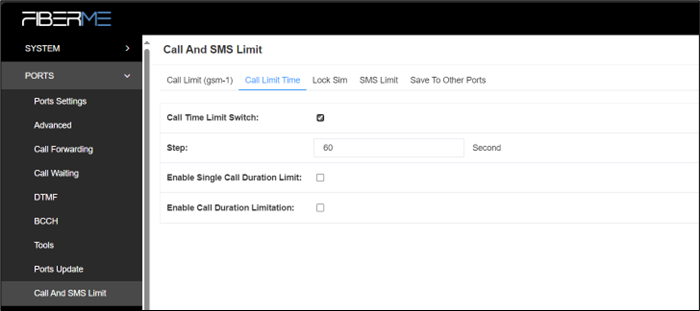 Screenshot: 3.8.2 Call Limit Time