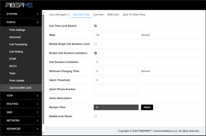 Screenshot: 3.8.2 Call Limit Time