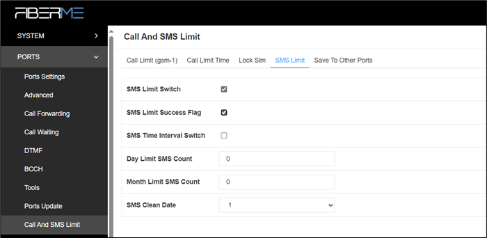 Screenshot: 3.8.3 SMS Limit