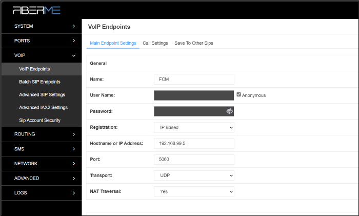 Screenshot: 4.1.1 Add New SIP Endpoint