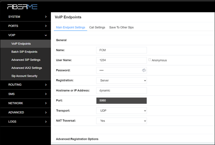 Screenshot: 4.1.1 Add New SIP Endpoint
