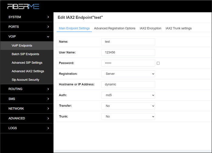 Screenshot: 4.1.2 Add New IAX2 Endpoint