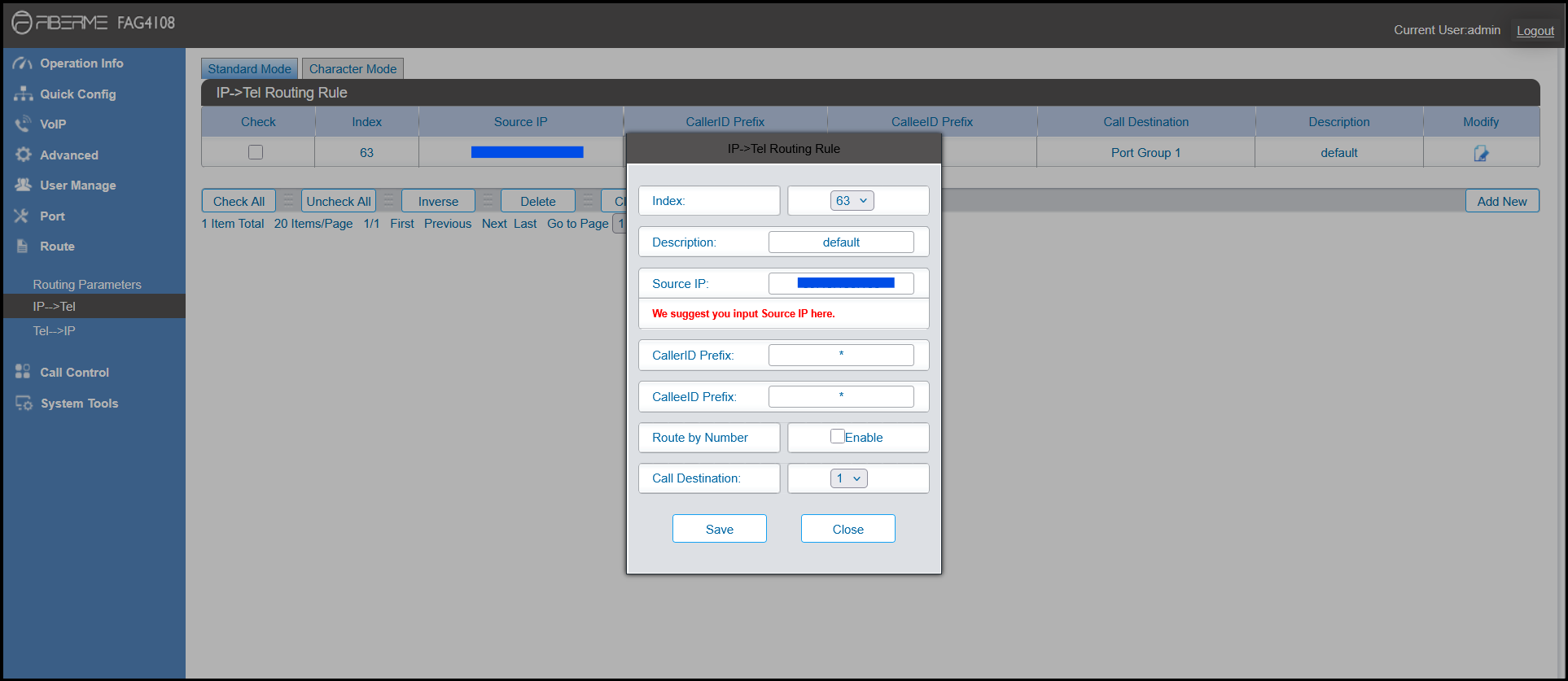 Screenshot: FAG4104/8 (FXO Gateway)