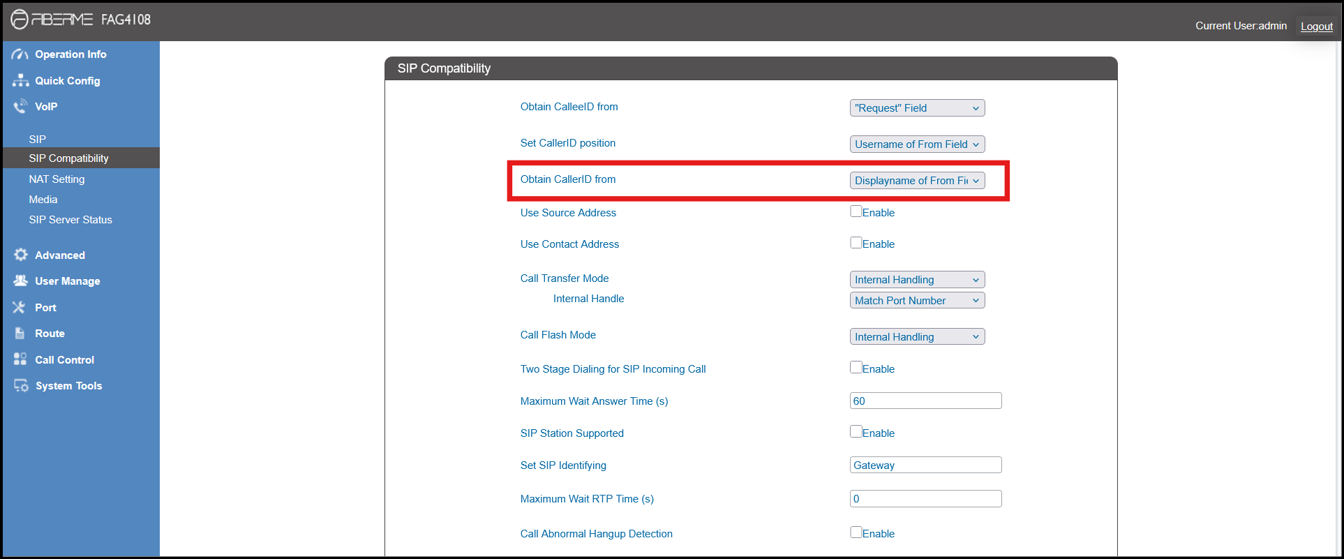 Screenshot: FAG4104/8 (FXO Gateway)