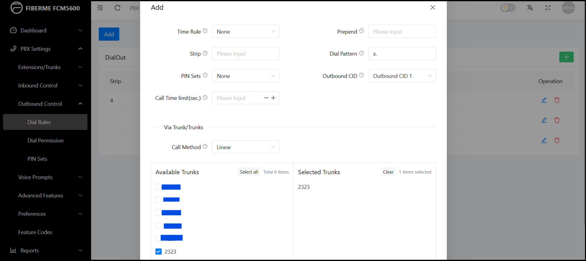 Screenshot: Configure Outbound Routes on FCM5600