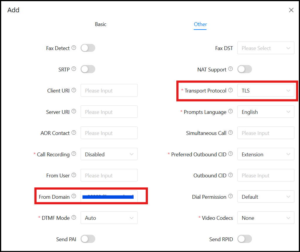 Screenshot: Create SIP Trunk on FCM5600