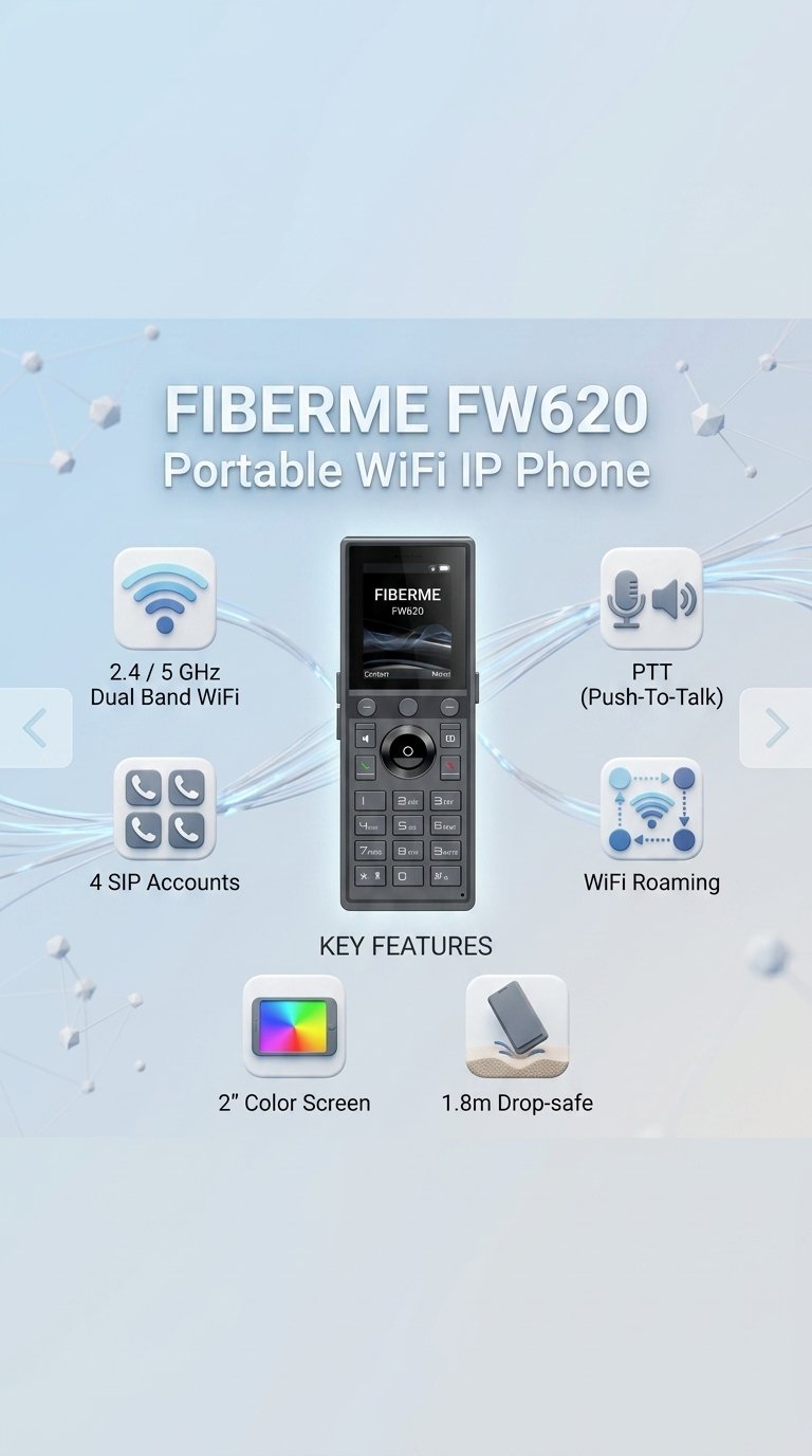 FIBERME FW620 portable Wi-Fi IP phone and its main features