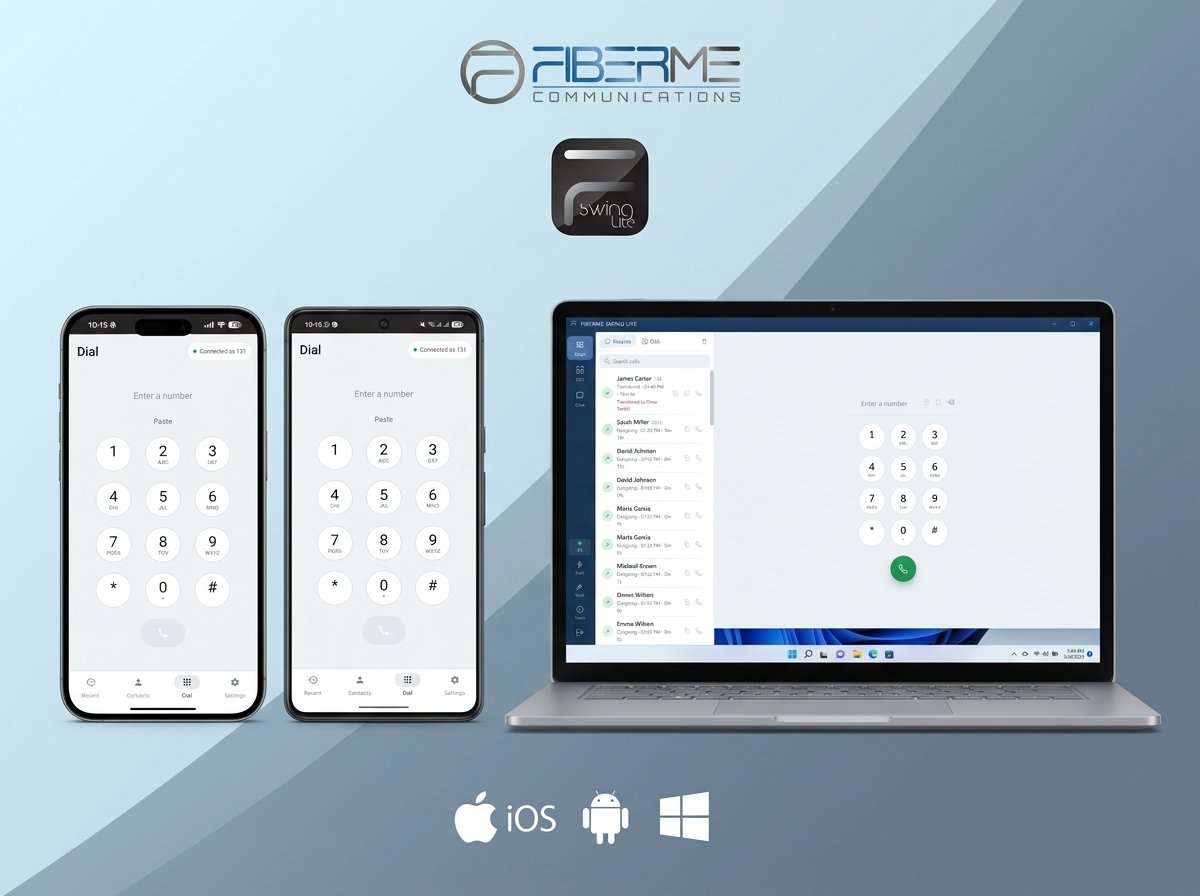 SWING Lite en un iPhone, un teléfono Android y una computadora portátil con Windows